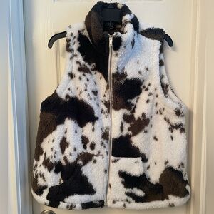 Cow print fuzzy vest.  XL